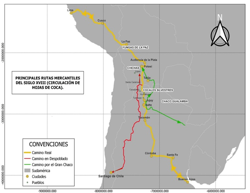 Main Mercantile Routes of the 18th Century (circulation of coca leaves)